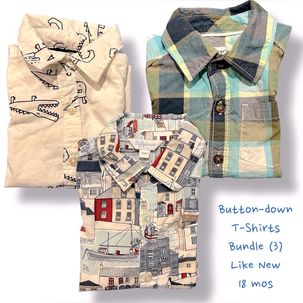 LIKE NEW Kids Summer Button-Down T-Shirt Bundle (Set of 3) - Multicolor (18 mos)